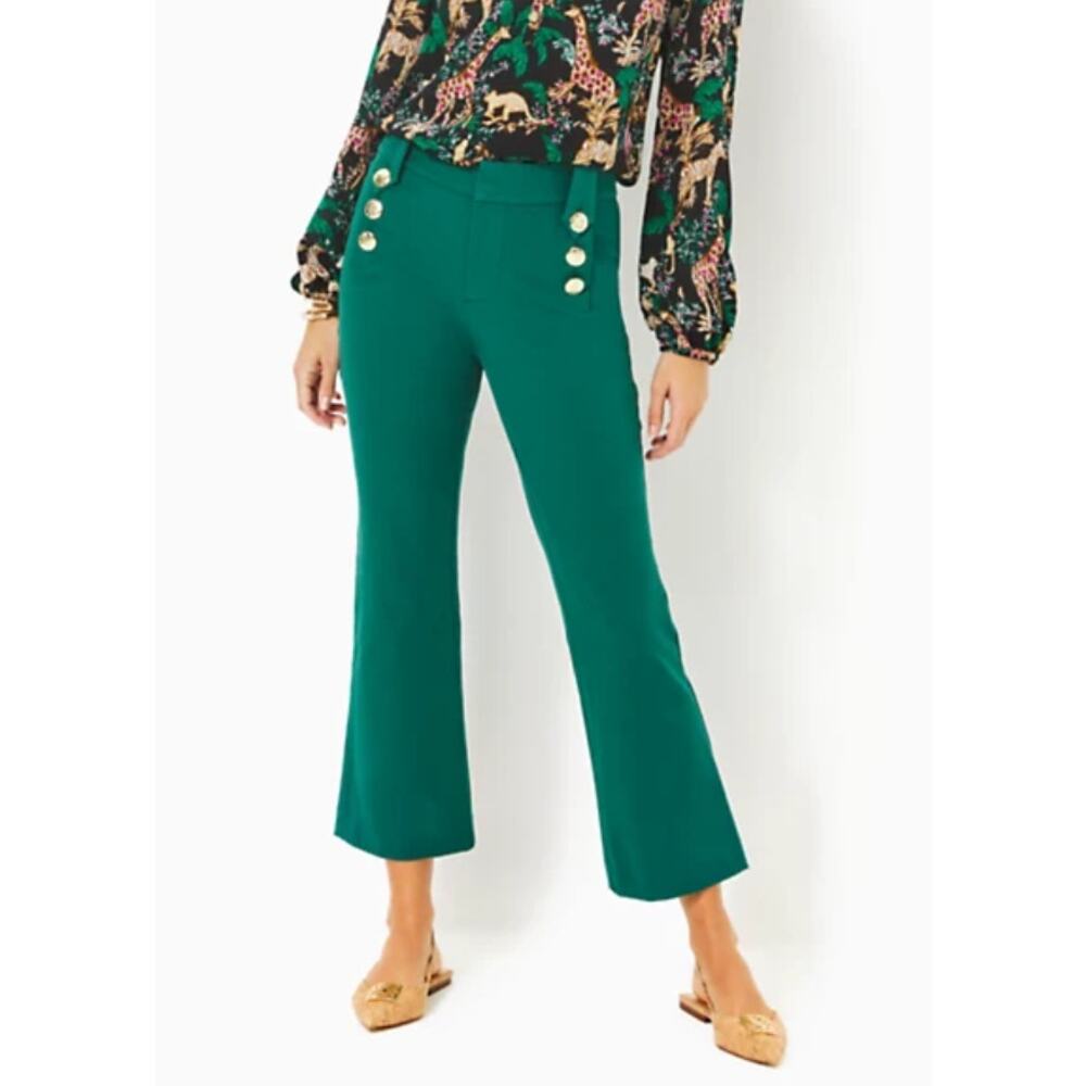 Lilly Pulitzer Bi-Stretch Parrish Crop Flare Pant | Sz 2, Villa Green, NWT $228